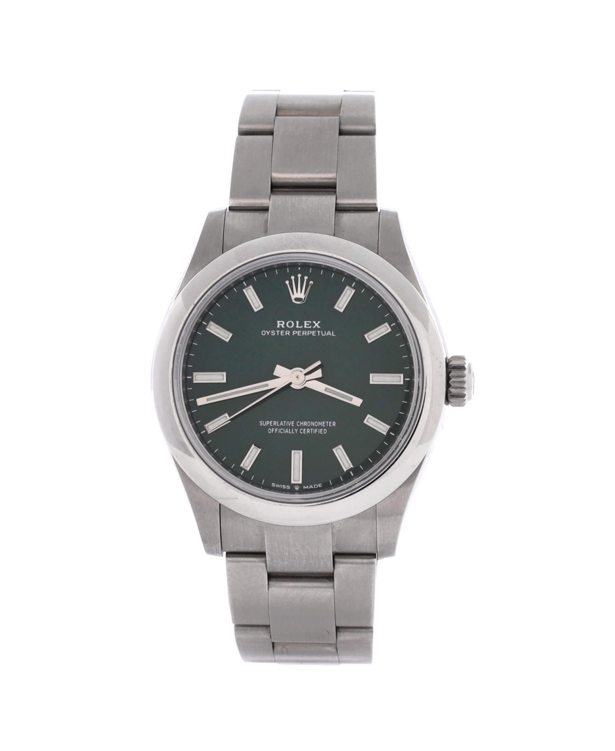 PreOwned Rolex Mens Automatic Oyster Perpetual GreenDial Stainless Steel Watch 31mm  Dial color green