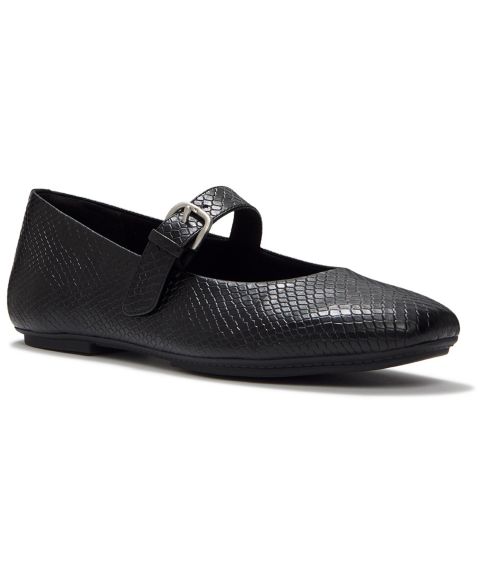 Женские балетки FitFlop Delicato Round Toe Arch Support Mary Jane, цвет: Чёрный змеиный