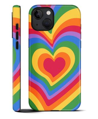 Phone Case Compatible with Apple iPhone 15, 2-Layer Durable, Soft Rainbow Heart
