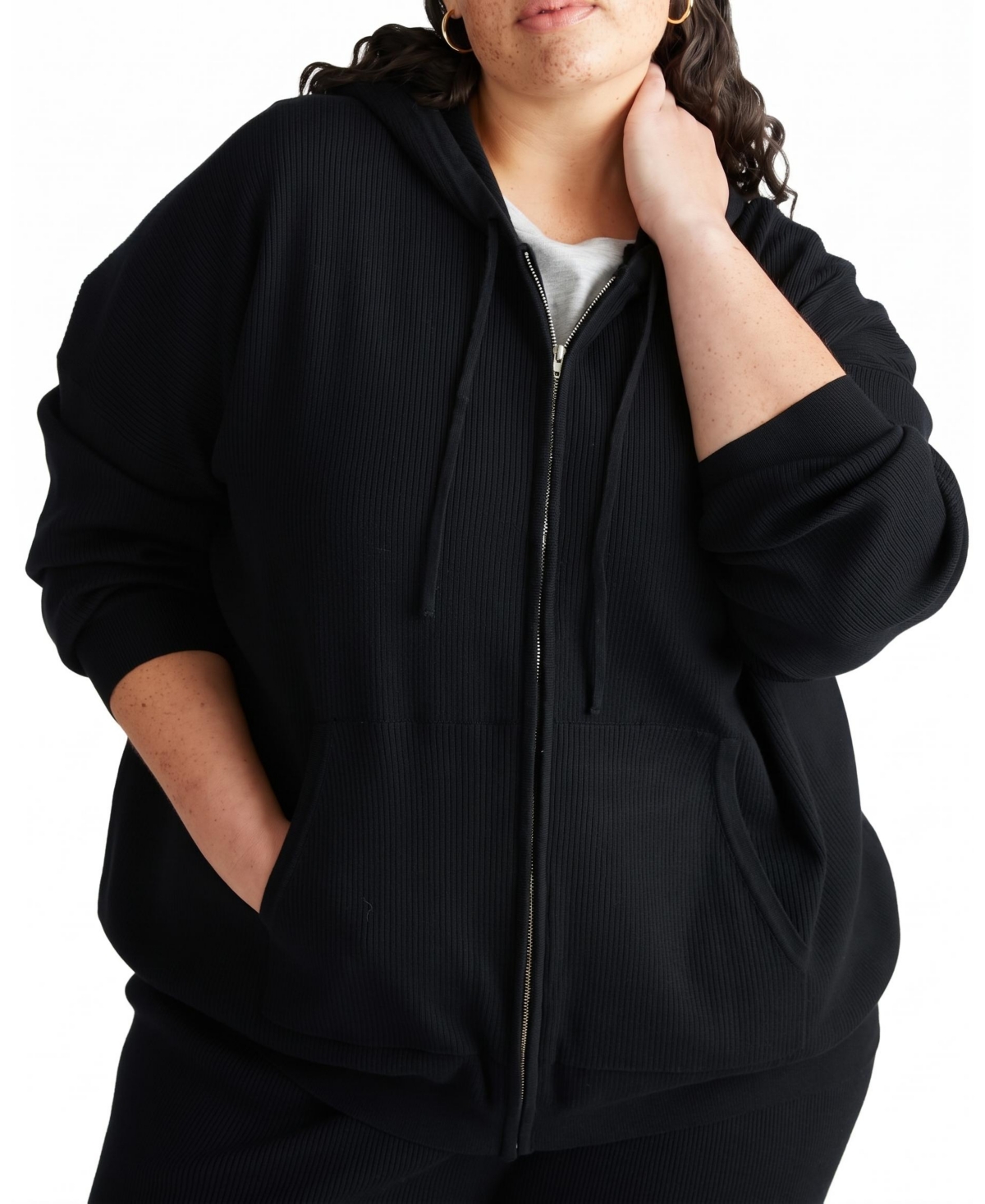 Universal Standard Plus Size Mila Knitted Zip-Up Long-Sleeve Hoodie - Black
