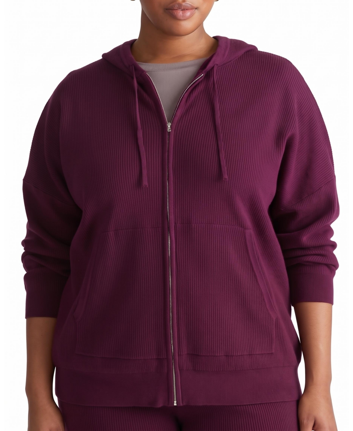 Universal Standard Plus Size Mila Knitted Zip-Up Long-Sleeve Hoodie - Acai