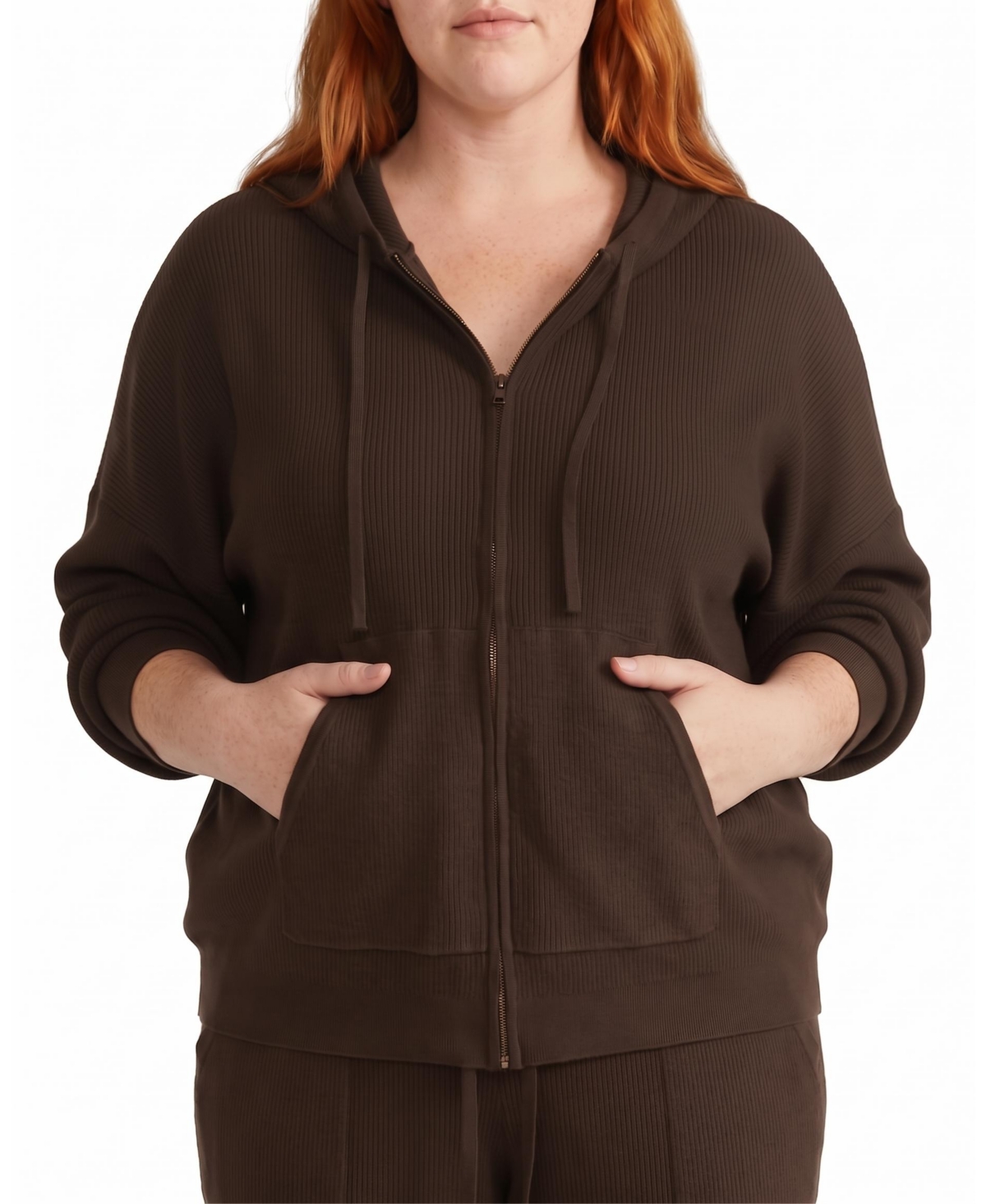 Universal Standard Plus Size Mila Knitted Zip-Up Long-Sleeve Hoodie - Espresso