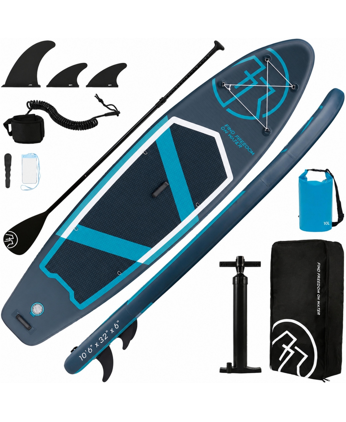 Furlihong Inflatable Stand Up Paddle Board 450 Lb Capacity Non Slip Deck With Sup Accessories - Planet carbon blue