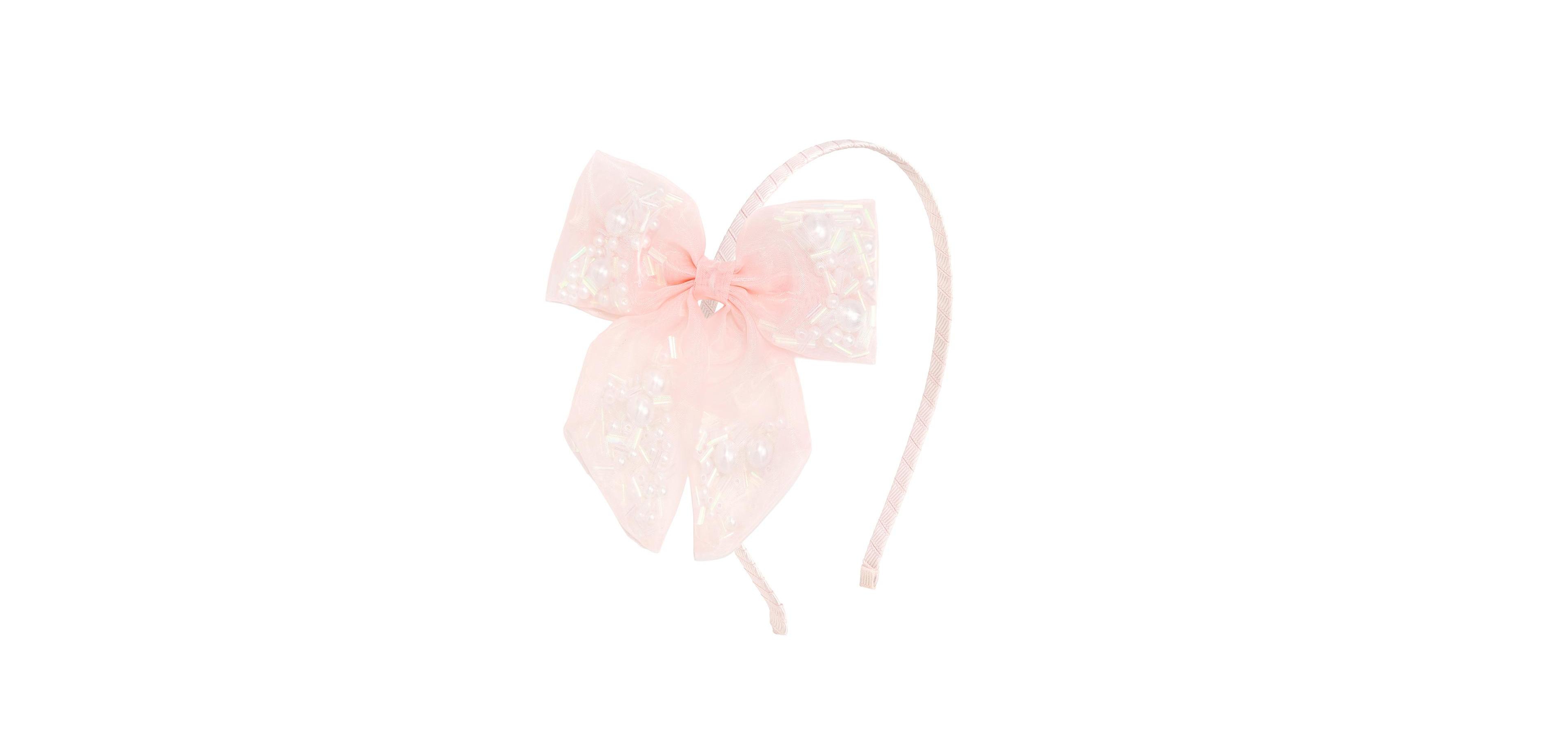 Sweet Wink Girls Pearl Confetti Bow Satin Lined Headband