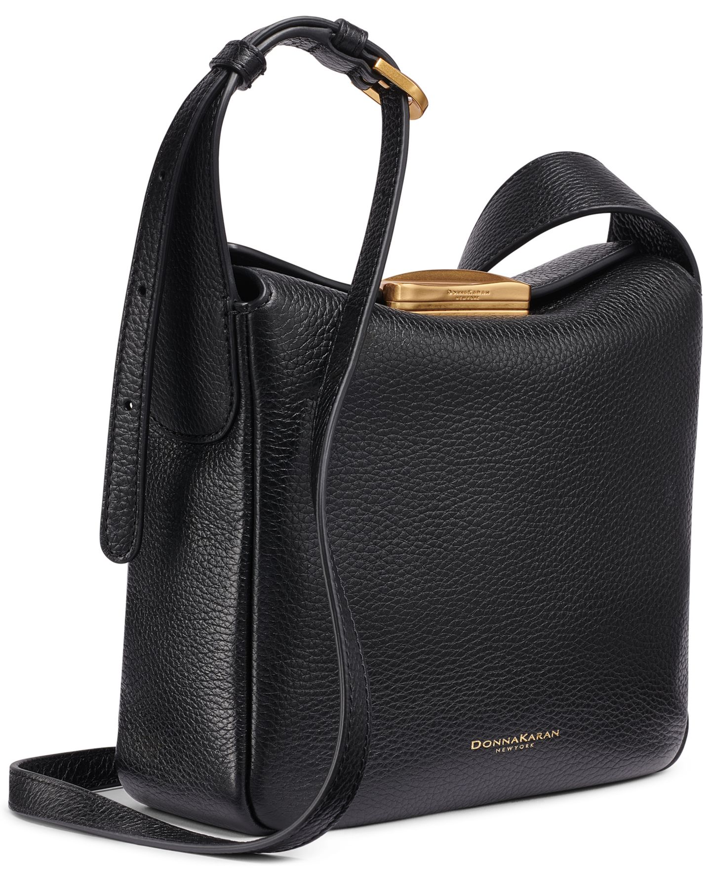 Женская сумка Donna Karan New York Amagansett Leather Adjustable Small Crossbody, цвет: Чёрный / Золотой — фото 3