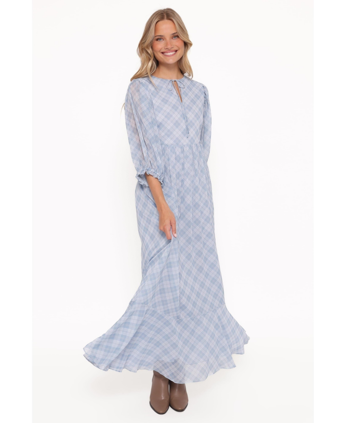 Petal and Pup Women's Cassina Plaid 3/4-Sleeve Maxi Dress