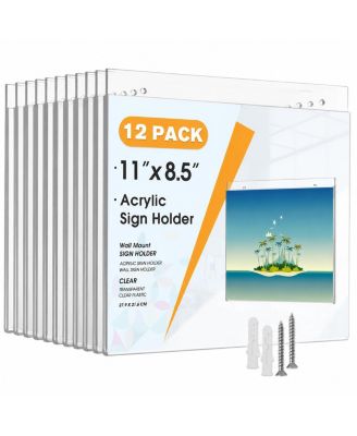 Acrylic Wall Mount Sign Holder 12 Pack Landscape Horizontal Clear Display Organizer