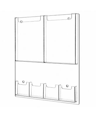 Wall Mount 6 Pocket Acrylic Brochure Holder Clear Display Stand for Documents Magazines