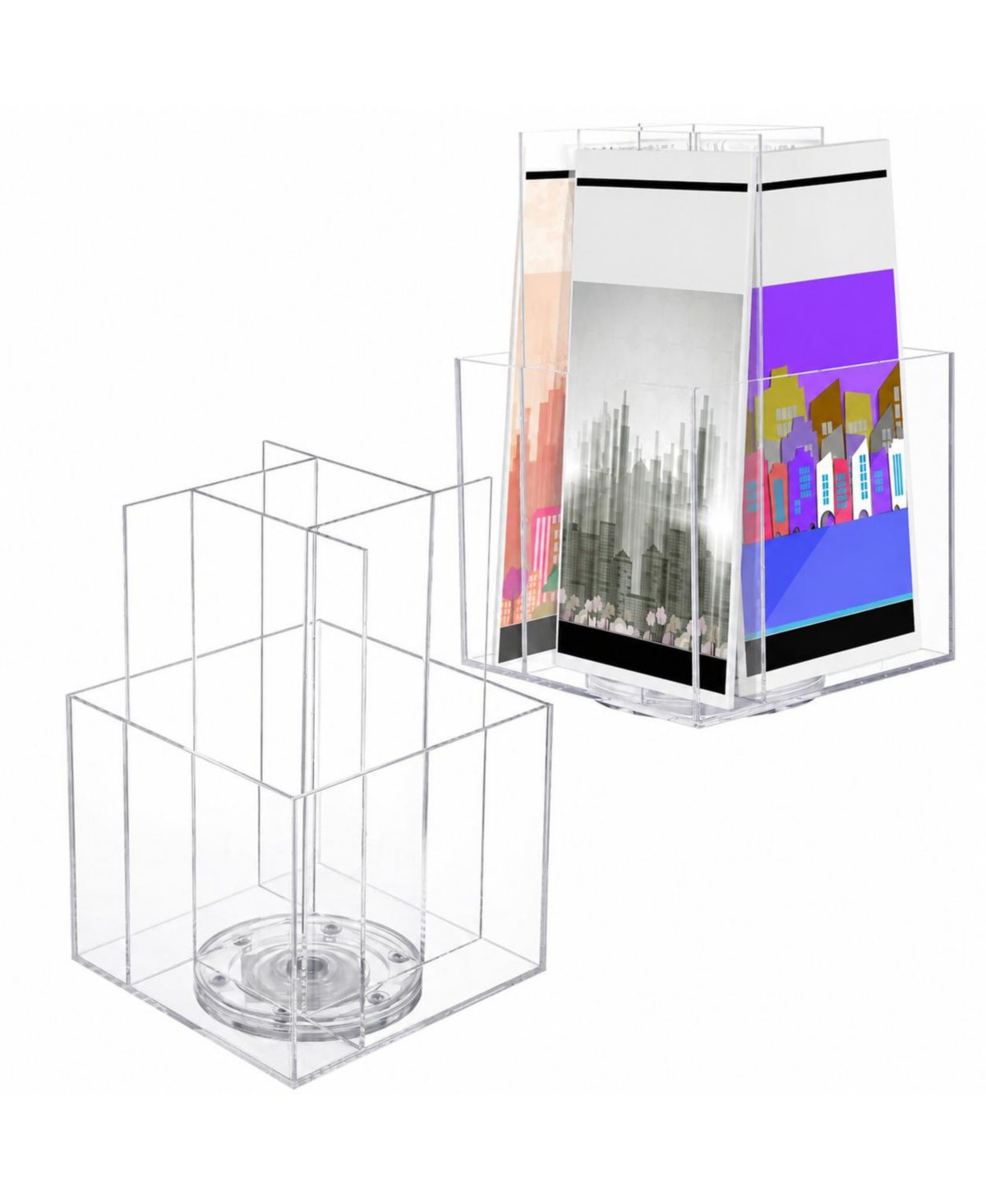 Lowking 2 Pack Rotating Acrylic Brochure Holder 4 Pocket Clear Display Stand - Open Miscellaneous
