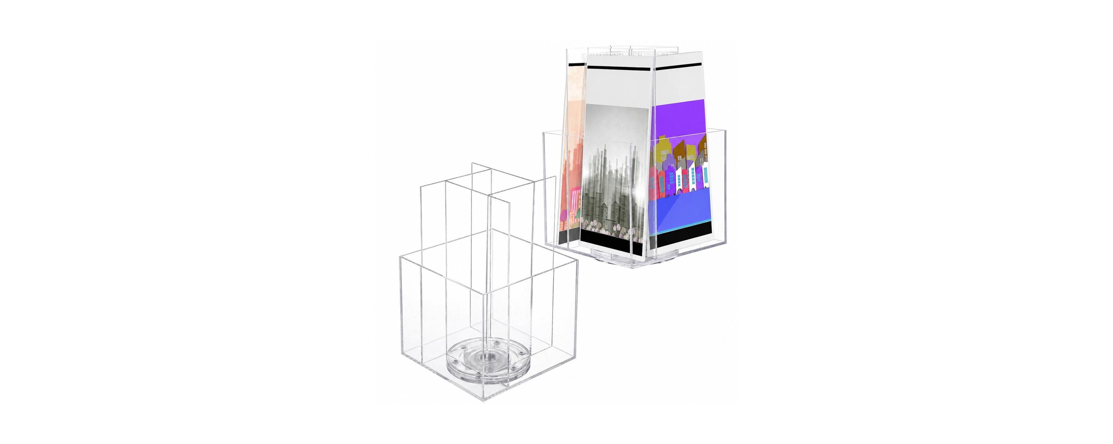 Lowking 2 Pack Rotating Acrylic Brochure Holder 4 Pocket Clear Display Stand