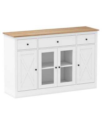 Living Room Buffet Cabinet with 3 Drawers Glass Doors and Adjustable Shelves