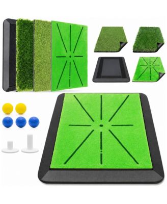3 In 1 Golf Practice Mat With Swing Path Feedback Replaceable Turf Surfaces