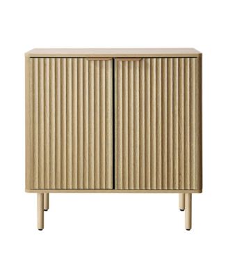 Mid Century Fluted Coffee Bar Cabinet with 2 Tier Storage and Barn Doors