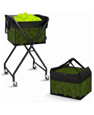 Foldable Rolling Tennis Pickleball Hopper Cart With Removable Ball Bag