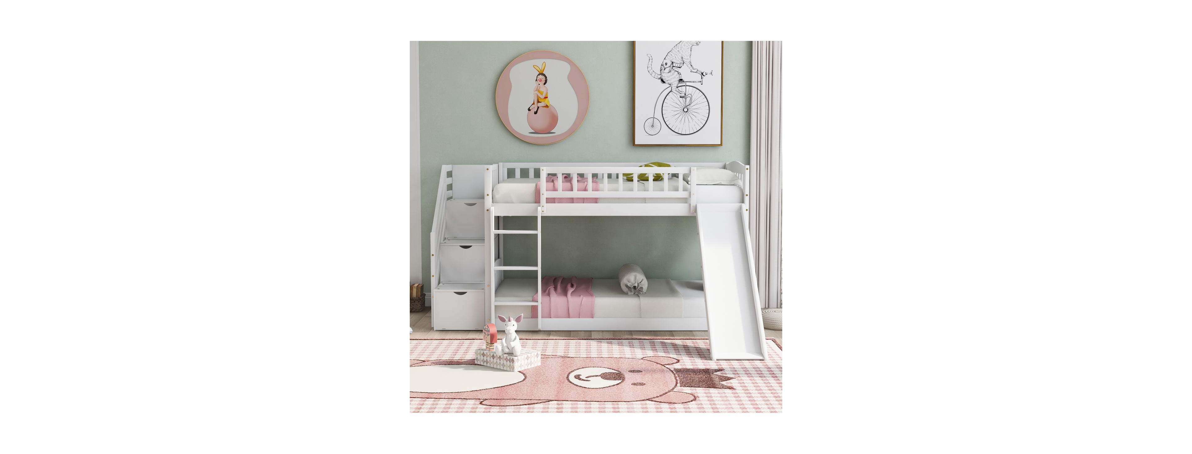 Streamdale Furniture Stairway Twin over Twin Bunk Bed with Drawers and Slide