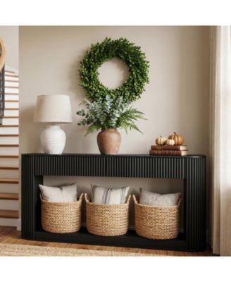 Fluted Console Table with 2 Storage Drawers Open Bottom Shelf Narrow Entryway Table