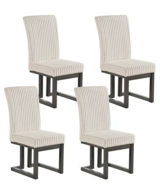 Set of 4 Channel Tufted Upholstered Dining Chairs on Wood Legs