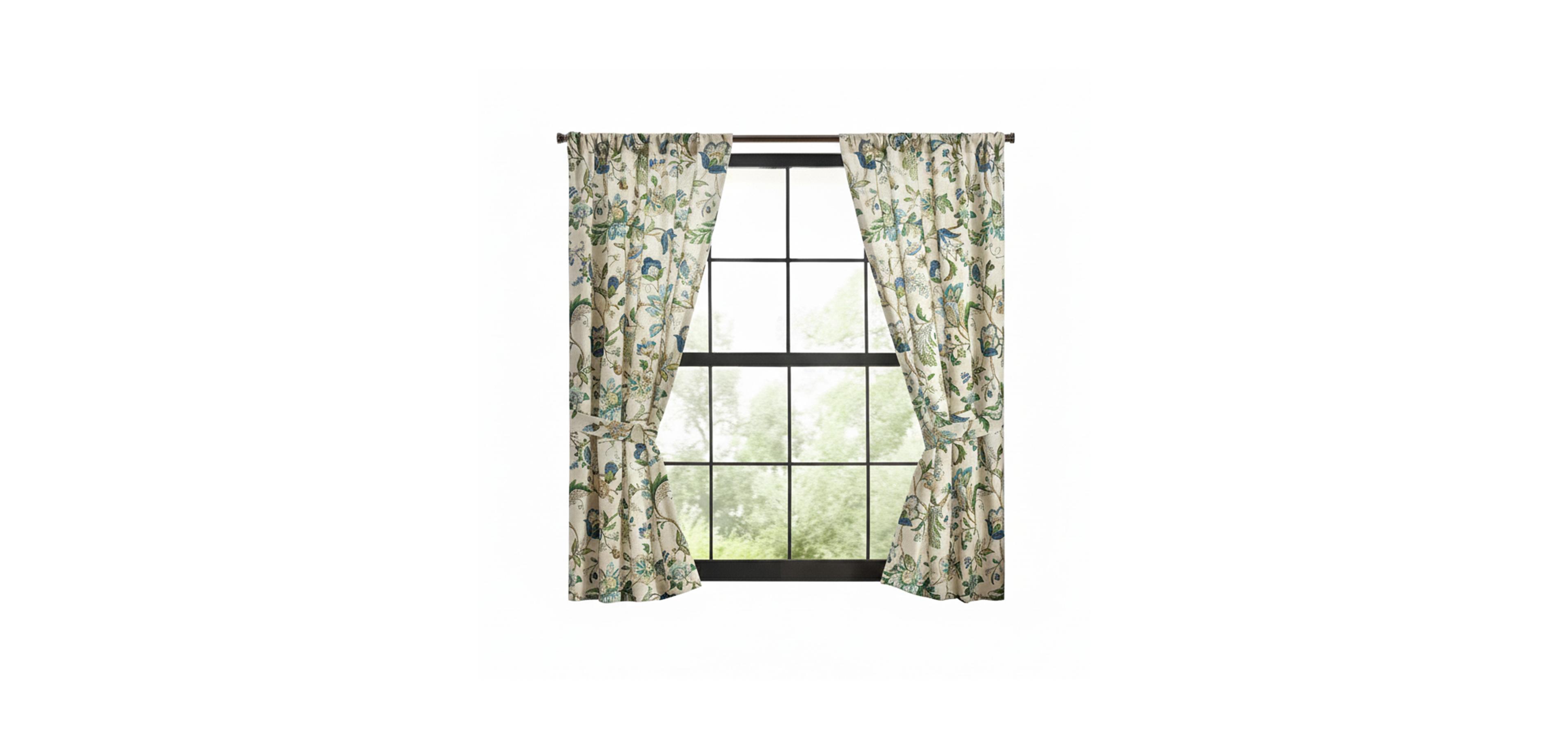 Ellis Curtain 100percentage Polyester Brissac Rod Pocket Tailored Grapevine and Check Pattern Curtain Panel Pair