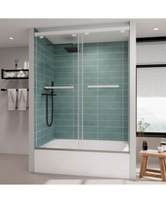 Frameless Bathtub Shower Doors 56-60 W x 60 H, Double Sliding Tub Shower Door with Tempered Glass 5/16"(8mm)