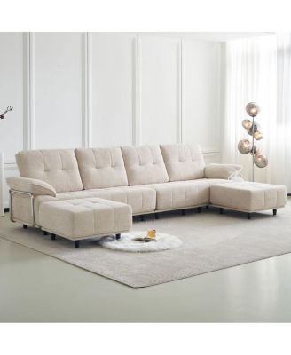 141.7" 4-Piece Chenille Modular Sofa with 2 Ottomans