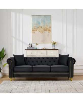 85" Velvet Chesterfield 3-Seater Sofa with Gold Legs