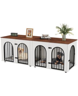 71 Inch Furniture Style Pet Crate Cat Furniture N Shape Door Wooden Pet House with Removable Divider