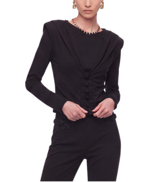 Женская блузка NOCTURNE Draped Bow-Detail Button, цвет: Чёрный