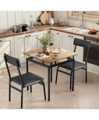 3-Piece Dining Table Set for 2 Wood Grain Top PU Chairs Metal Frame Space-Saving for Small Apartments Dining Room