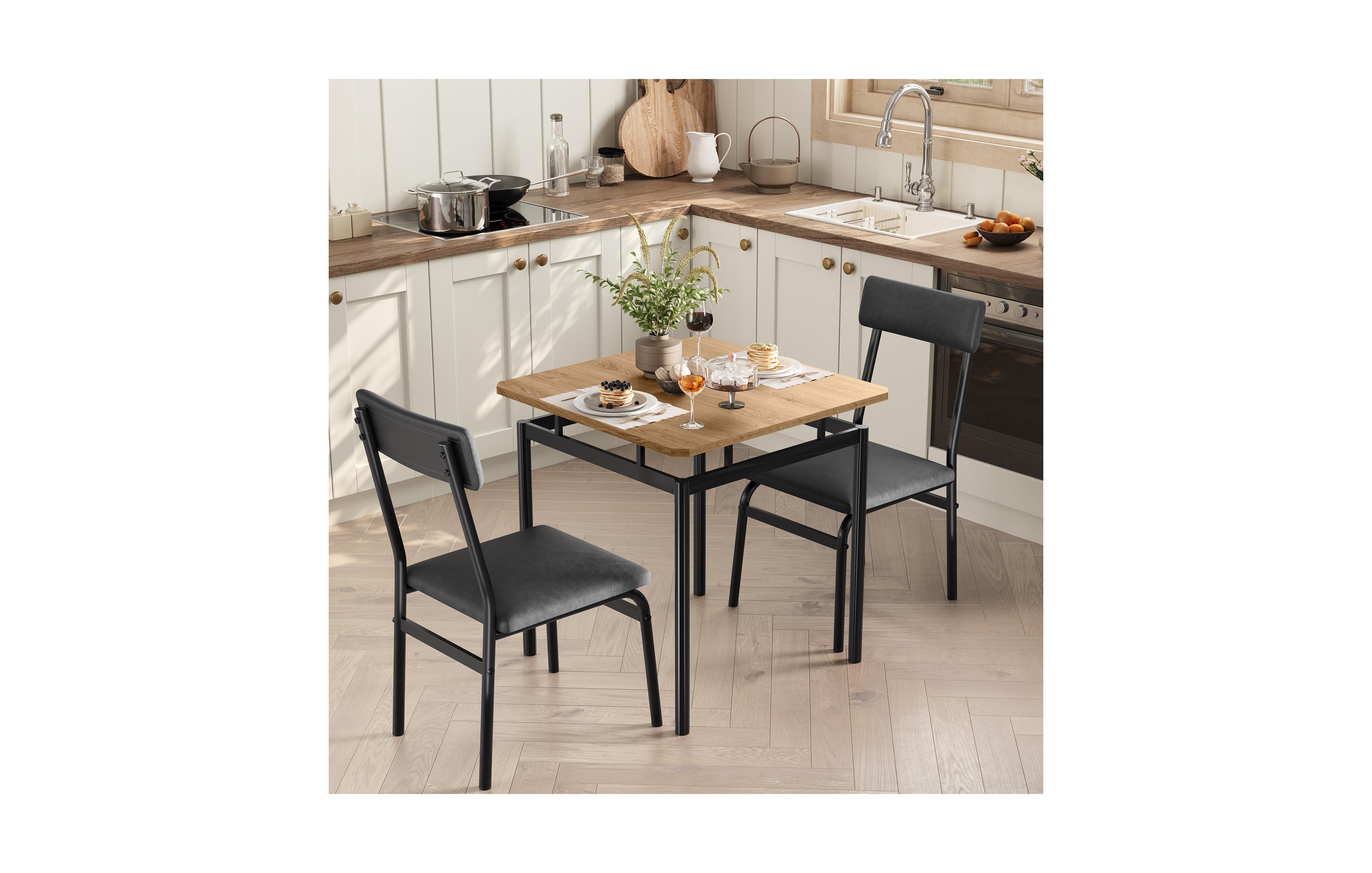 homfan 3-Piece Dining Table Set for 2 Wood Grain Top Pu Chairs Metal Frame Space-Saving for Small Apartments Dining Room