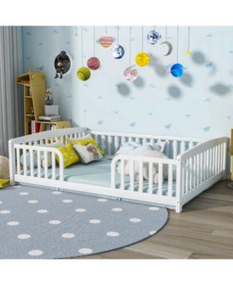 Floor Bed with Rails, Montessori Floor Bed, Central Entrance, Low Profile Bed for Boys and Girls