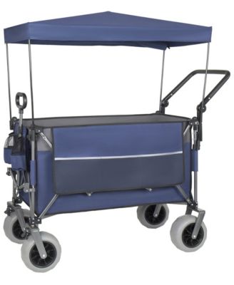 49" Folding Wagon Cart with Removable Canopy,480lbs 300L,9"x4" Beach Balloon Tires for Camping Beach Grocery Transport
