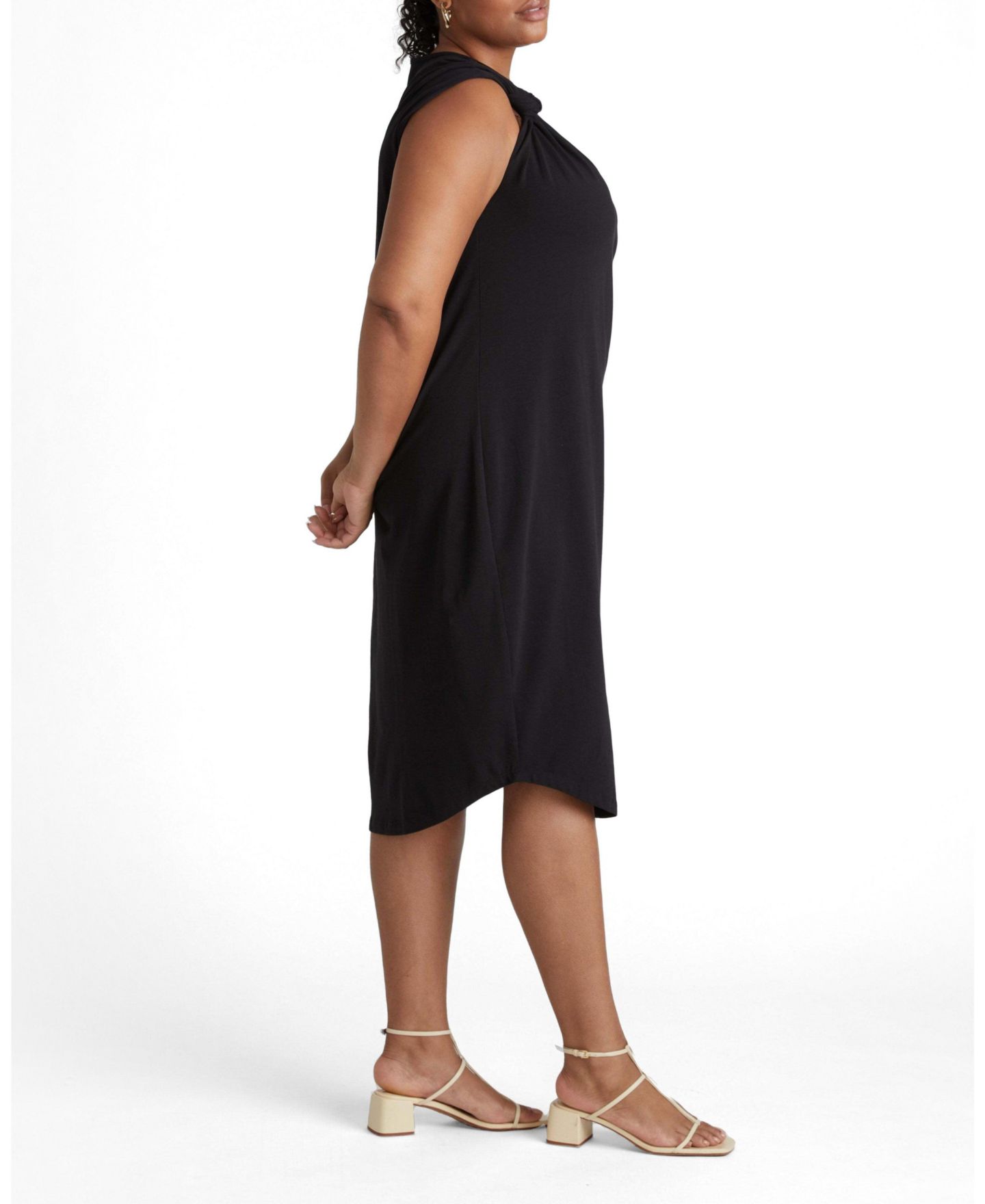 Женское платье Universal Standard Plus Size Asymmetric Shoulder-Knot Sleeveless, цвет: Чёрный — фото 4