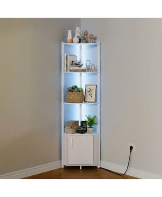 5-Tier Corner Cabinet with Storage and LED Light Standing Display Bookshelf