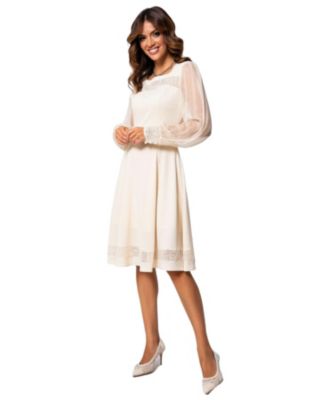 Women's Jody Lace-Trimmed A-Line Dress with Long Sheer Sleeves