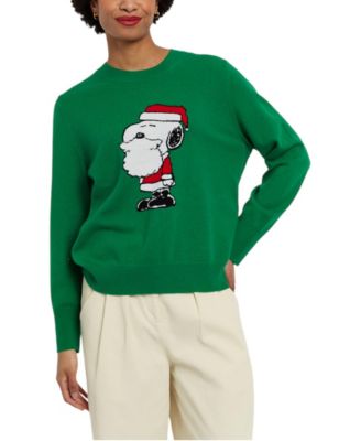 Women's Snoopy Santa Wool-Cashmere Crewneck Sweater