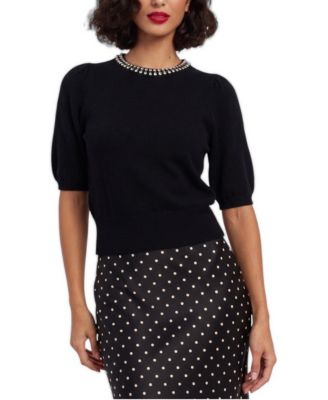 Women's Wool-Cashmere Jewel-Neck Knitted Tee