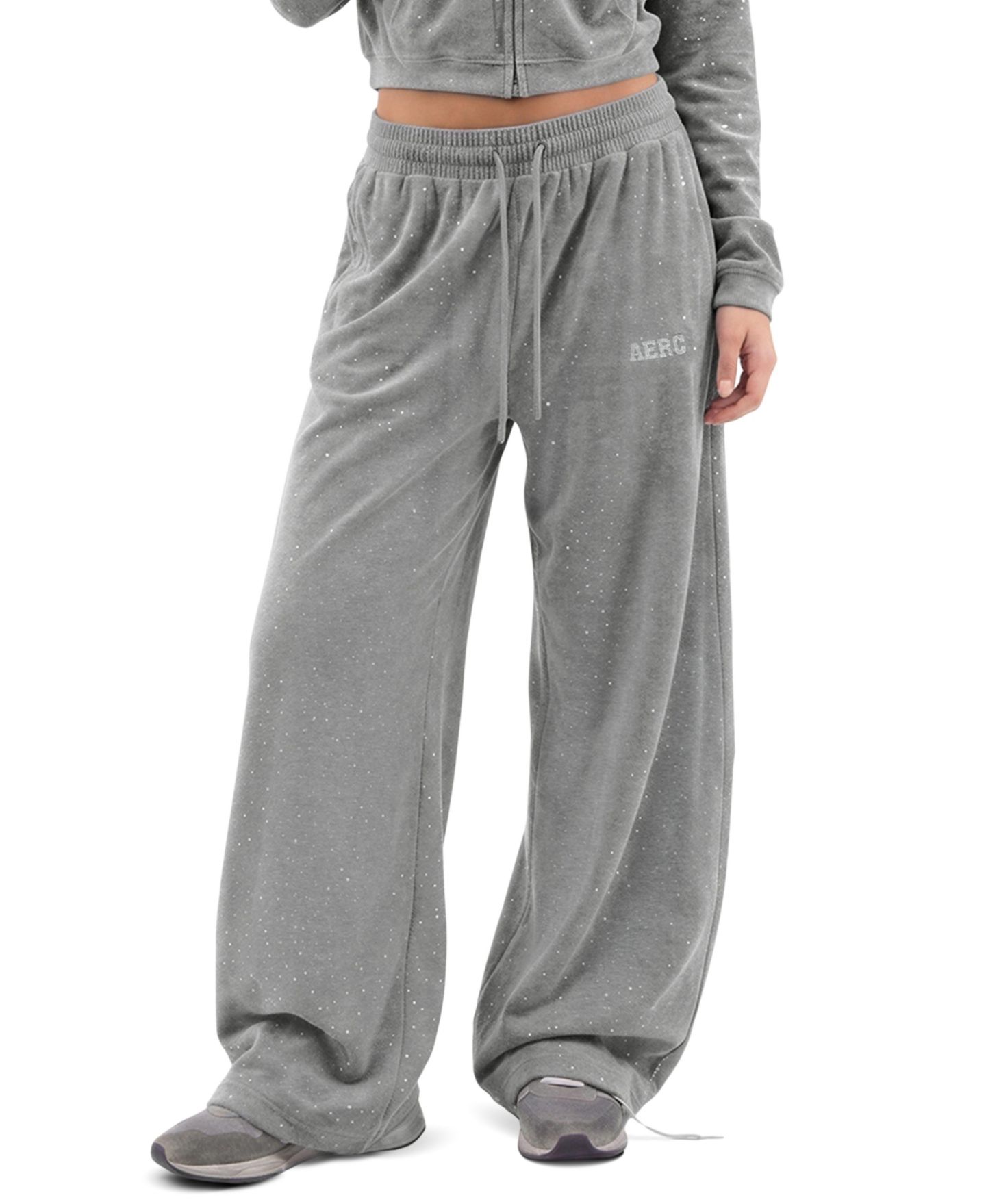 Женские брюки AELFRIC EDEN Rhinestone Velour Baggy Sweatpants, цвет: Тёмный серый — фото 1
