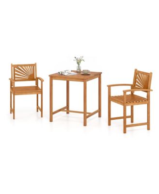 3Pieces Acacia Wood Patio Dining Set with Slatted Surface and Hollow Back for Garden