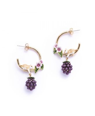 Faux Pearl and Gold-Tone Blackberry and Mouse Hoop Earrings