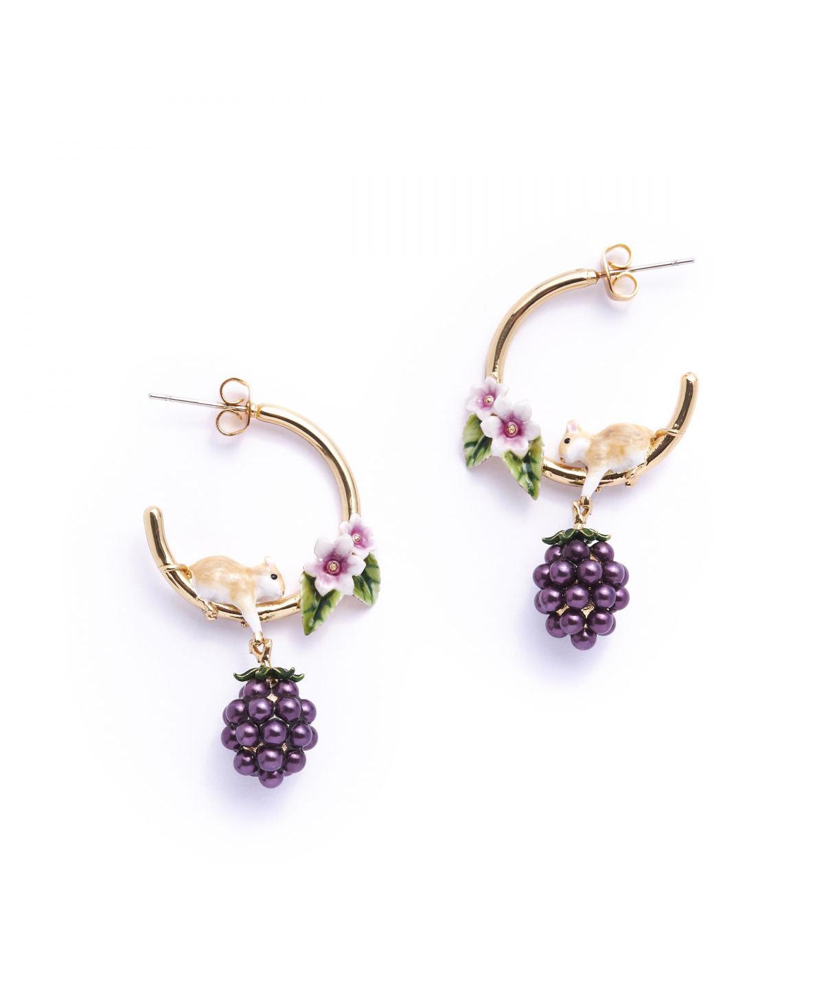 Bill Skinner Studio Faux Pearl and Gold-Tone Blackberry and Mouse Hoop Earrings