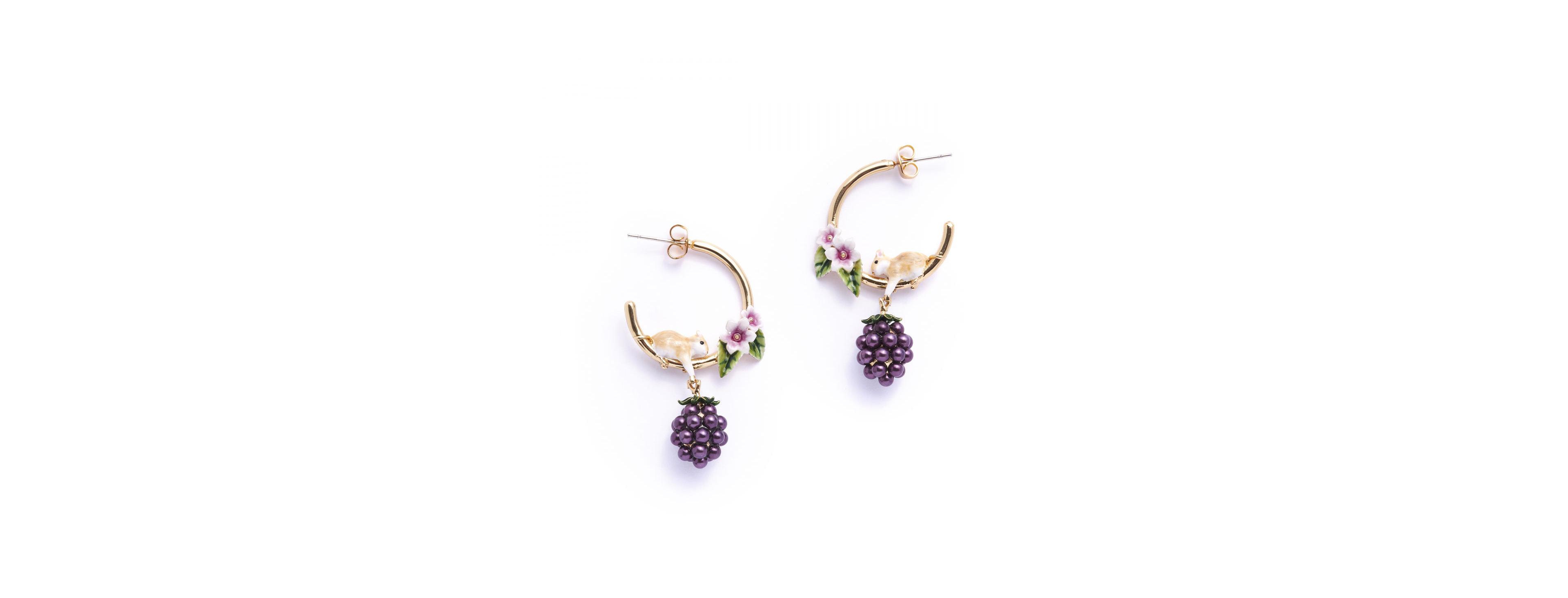 Bill Skinner Studio Faux Pearl and Gold-Tone Blackberry and Mouse Hoop Earrings