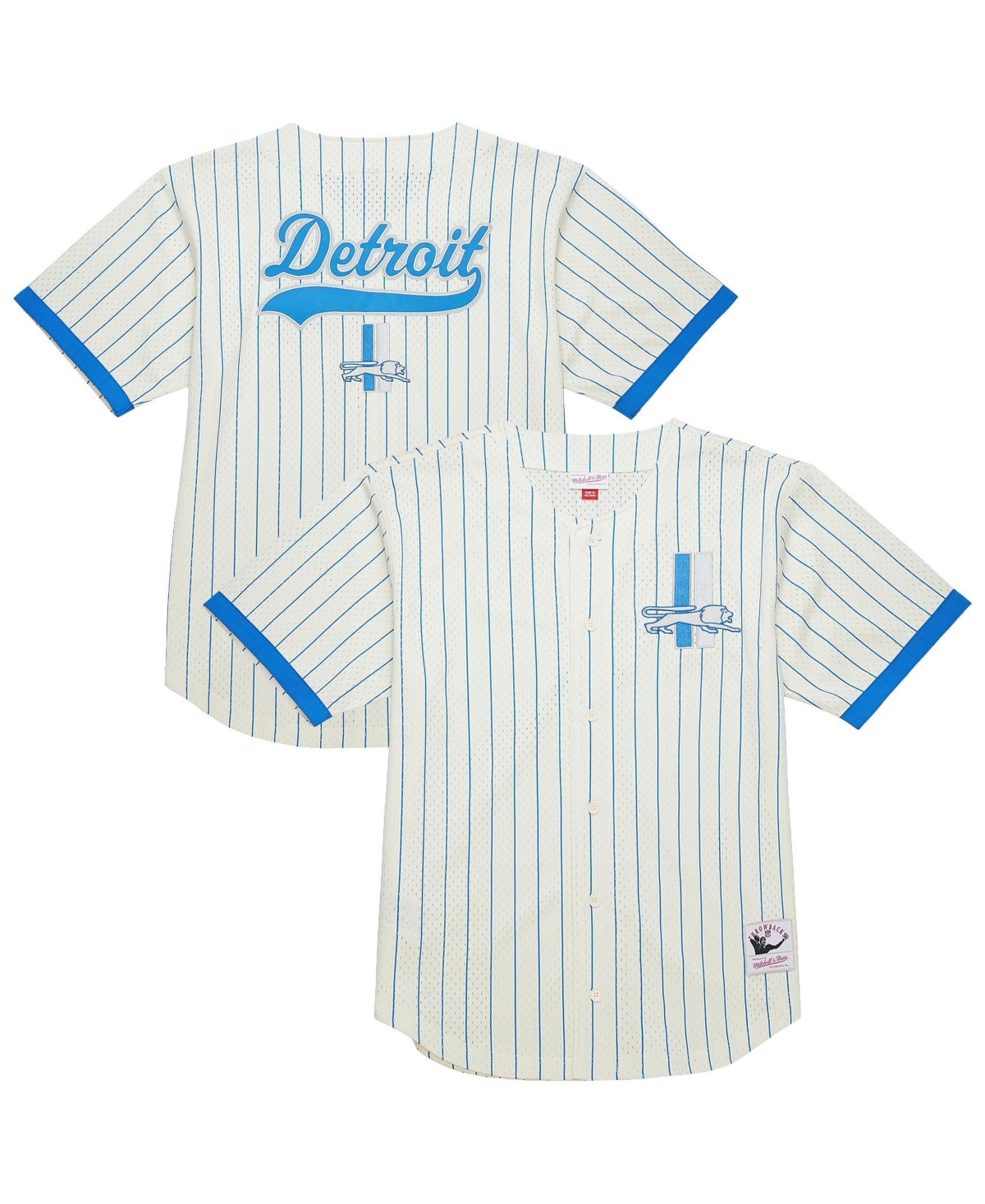 Mitchell & Ness Men's Cream Detroit Lions Big Tall Heavyweight Mesh Button-Up Fashion Jersey - Cream, Blue