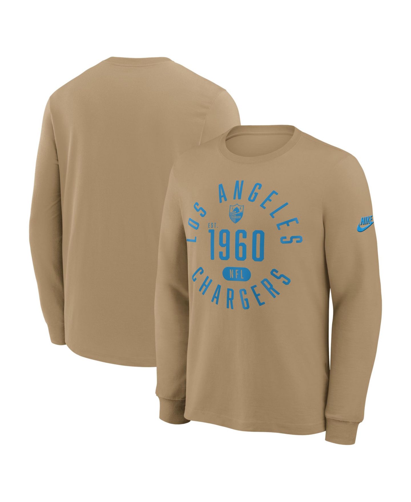 Мужская футболка Nike Tan Los Angeles Chargers Blitz Package Rewind Slub Dri-FIT Long-Sleeve — фото 1