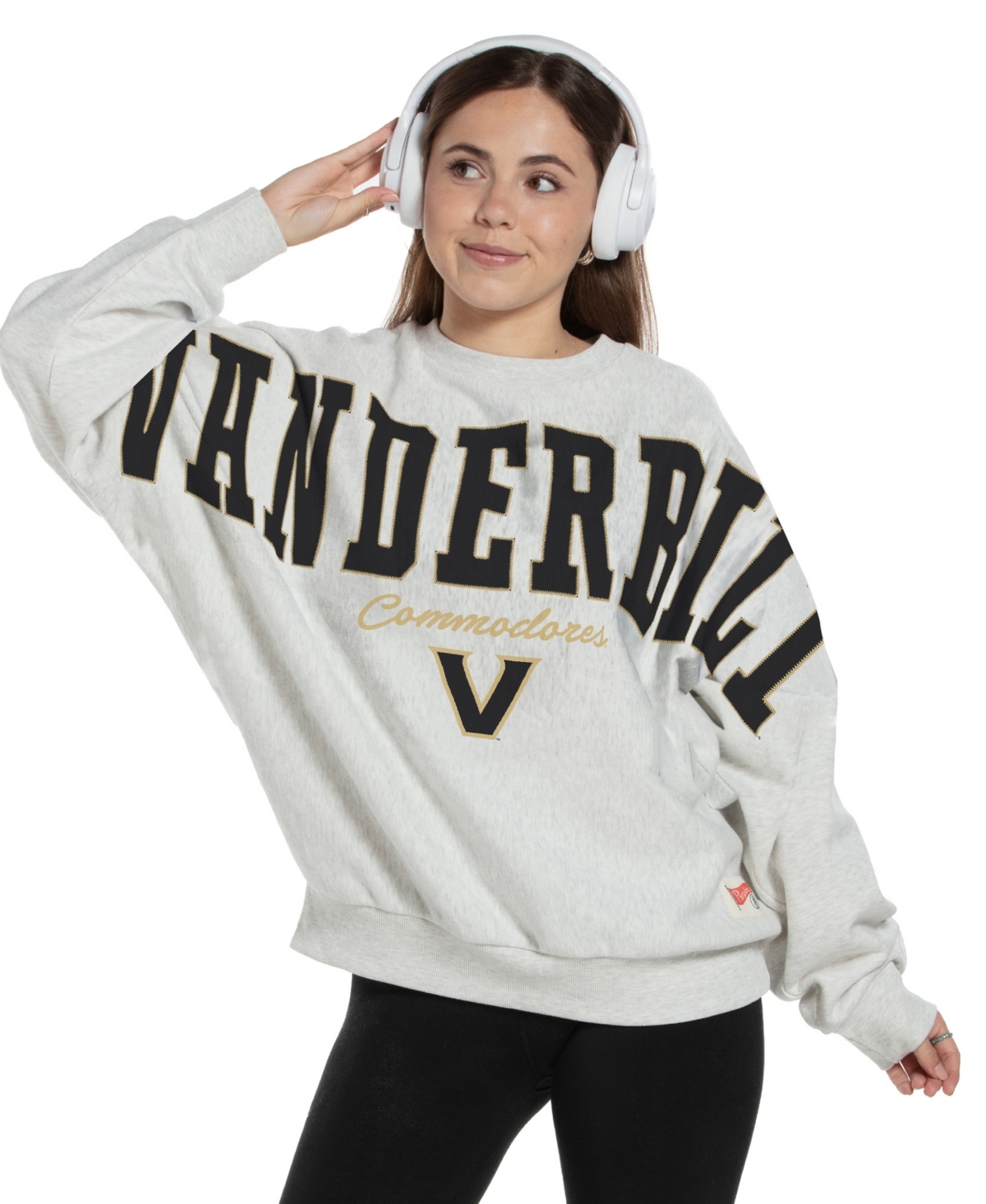 Pressbox Women's Heather Gray Vanderbilt Commodores Flannigan Oversized Fleece Sweatshirt - Heather Gray, Tennessee Orange