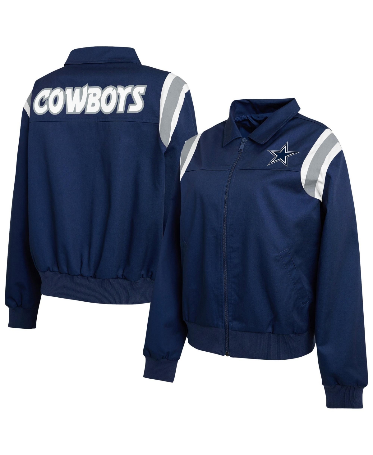 Wear by Erin Andrews Women's Navy Dallas Cowboys Shoulder Stripe Twill Full-Zip Jacket - Navy