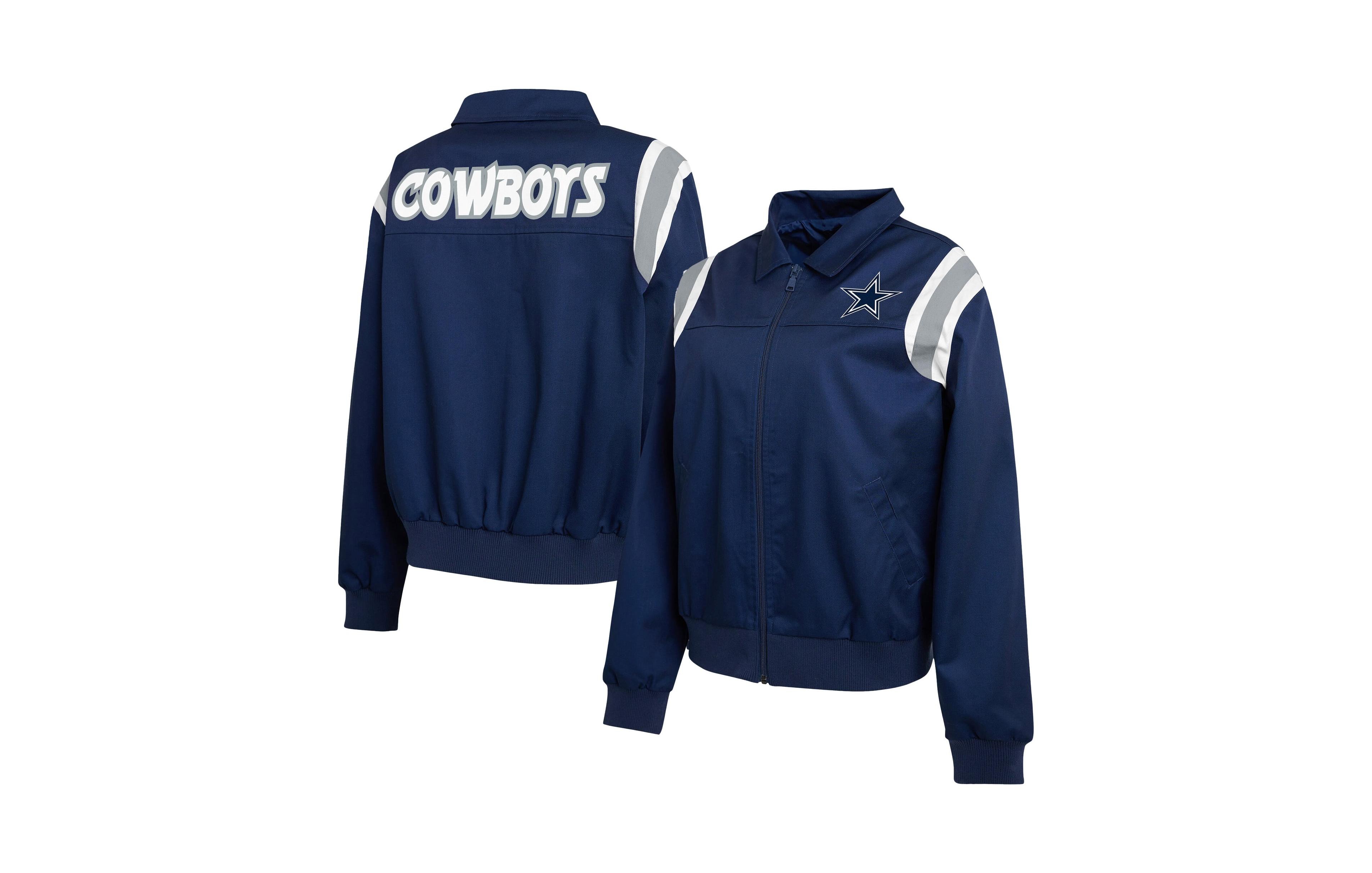 Wear by Erin Andrews Women's Navy Dallas Cowboys Shoulder Stripe Twill Full-Zip Jacket