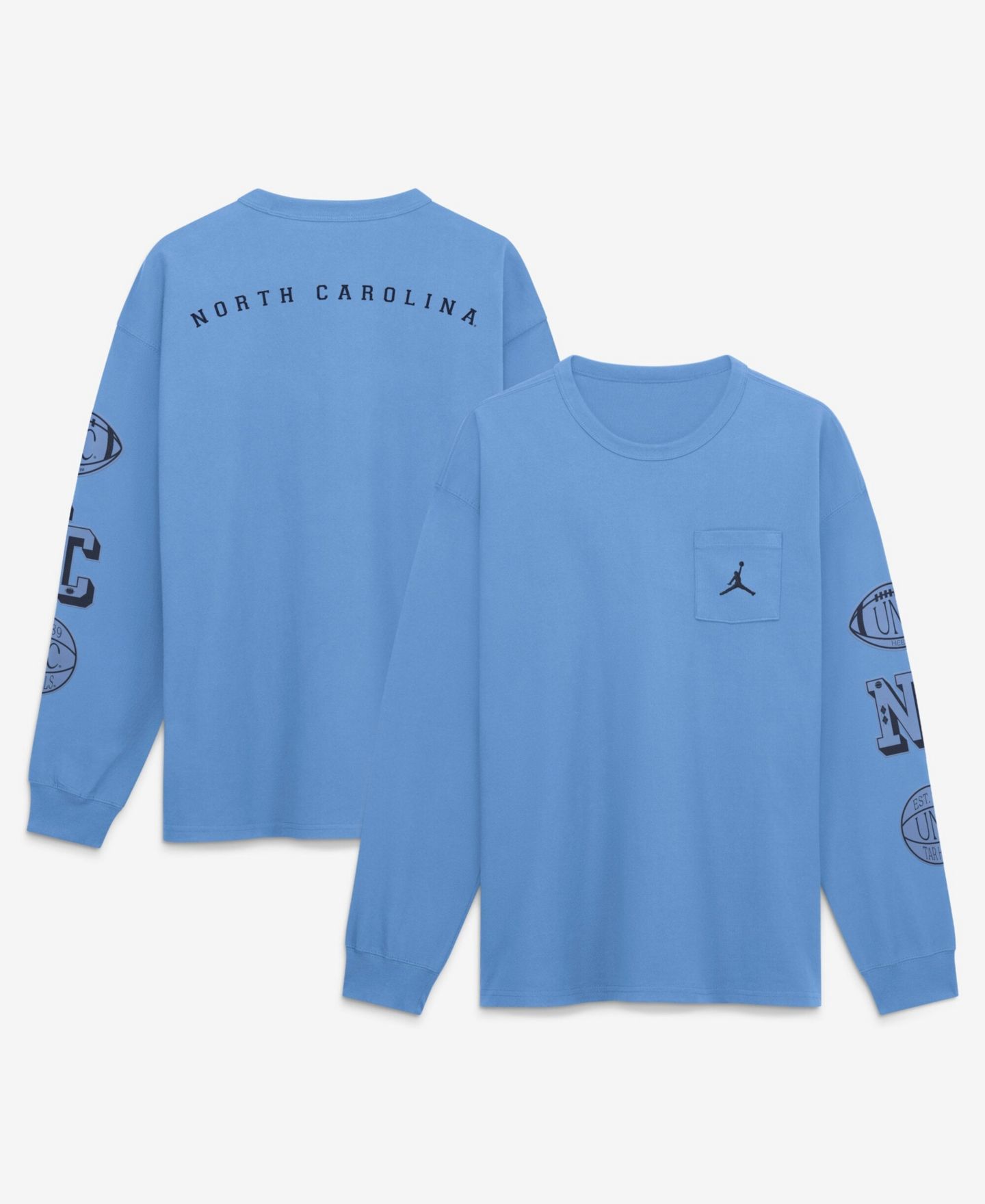 Мужские футболки Jordan Carolina Blue North Carolina Tar Heels Academic Long-Sleeve Pocket — фото 1