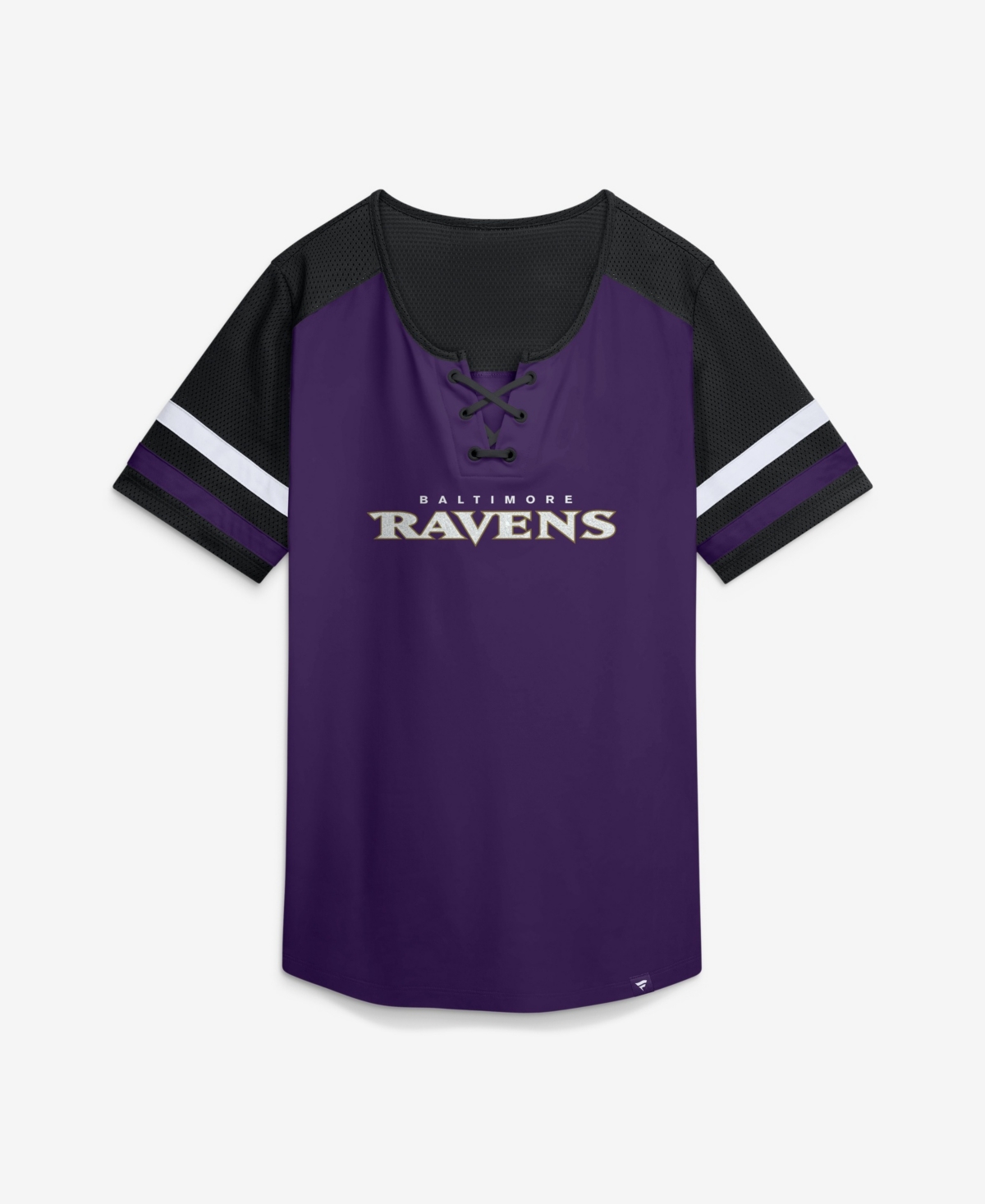 Fanatics Women's Purple Baltimore Ravens Curl Route Athena Lace-Up T-Shirt - Purple, Black