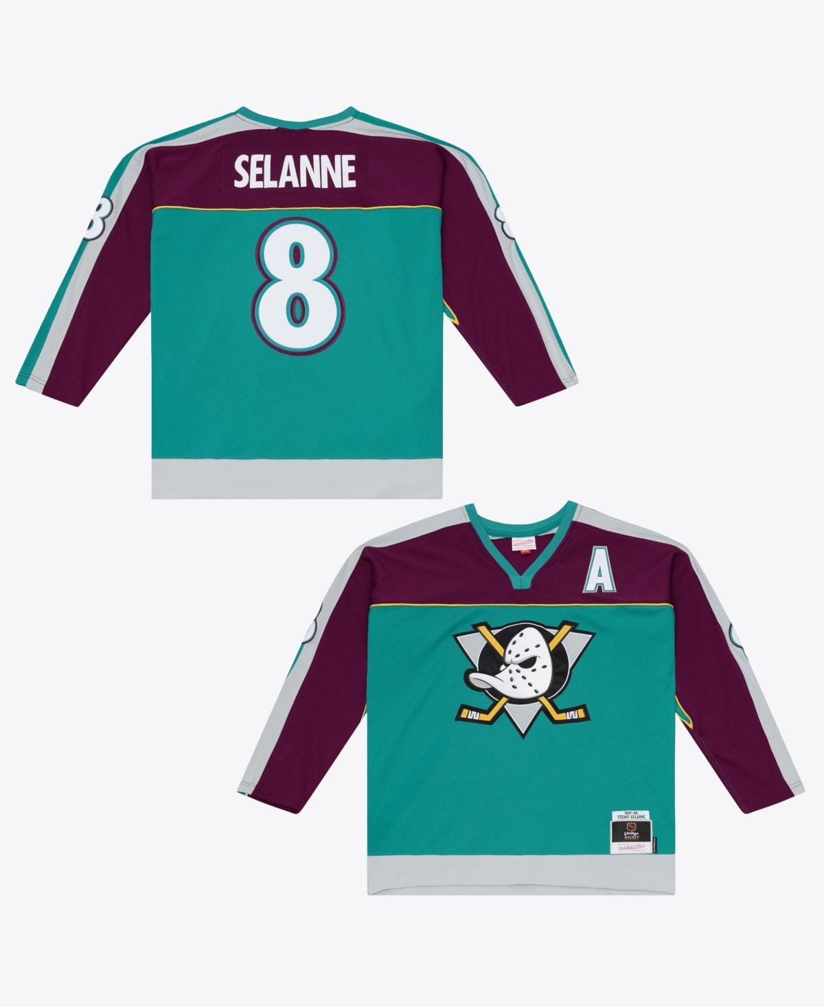 Mitchell & Ness Men's Teemu Selanne Teal Anaheim Ducks 1997/98 Alternate Captain Patch Power Play Jersey - Teal