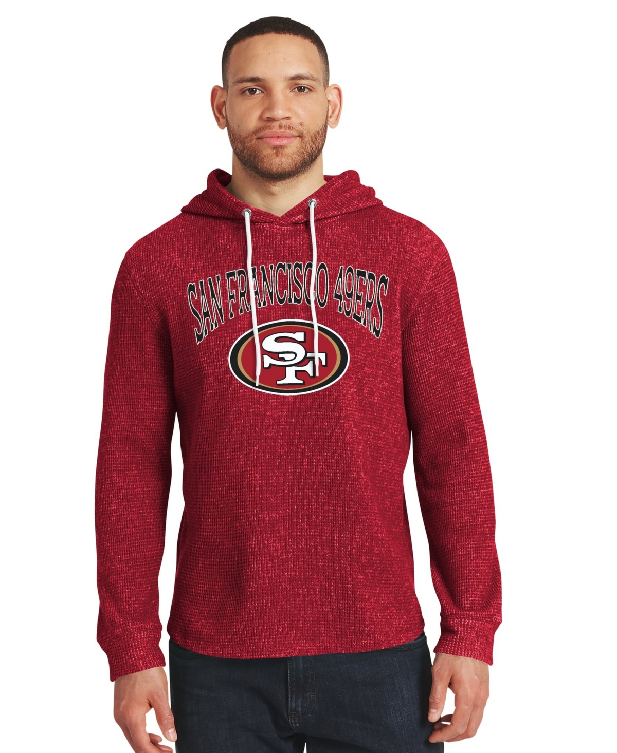 Darius Rucker Collection By Fanatics Men's Scarlet San Francisco 49ers Waffle Knit Hooded Tri-Blend Long-Sleeve Sweatshirt - Scarlet